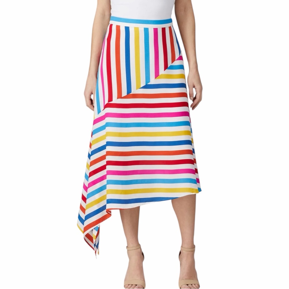 Color Me Courtney Elle Midi Skirt in Multicolor Stripe Womens Size 2